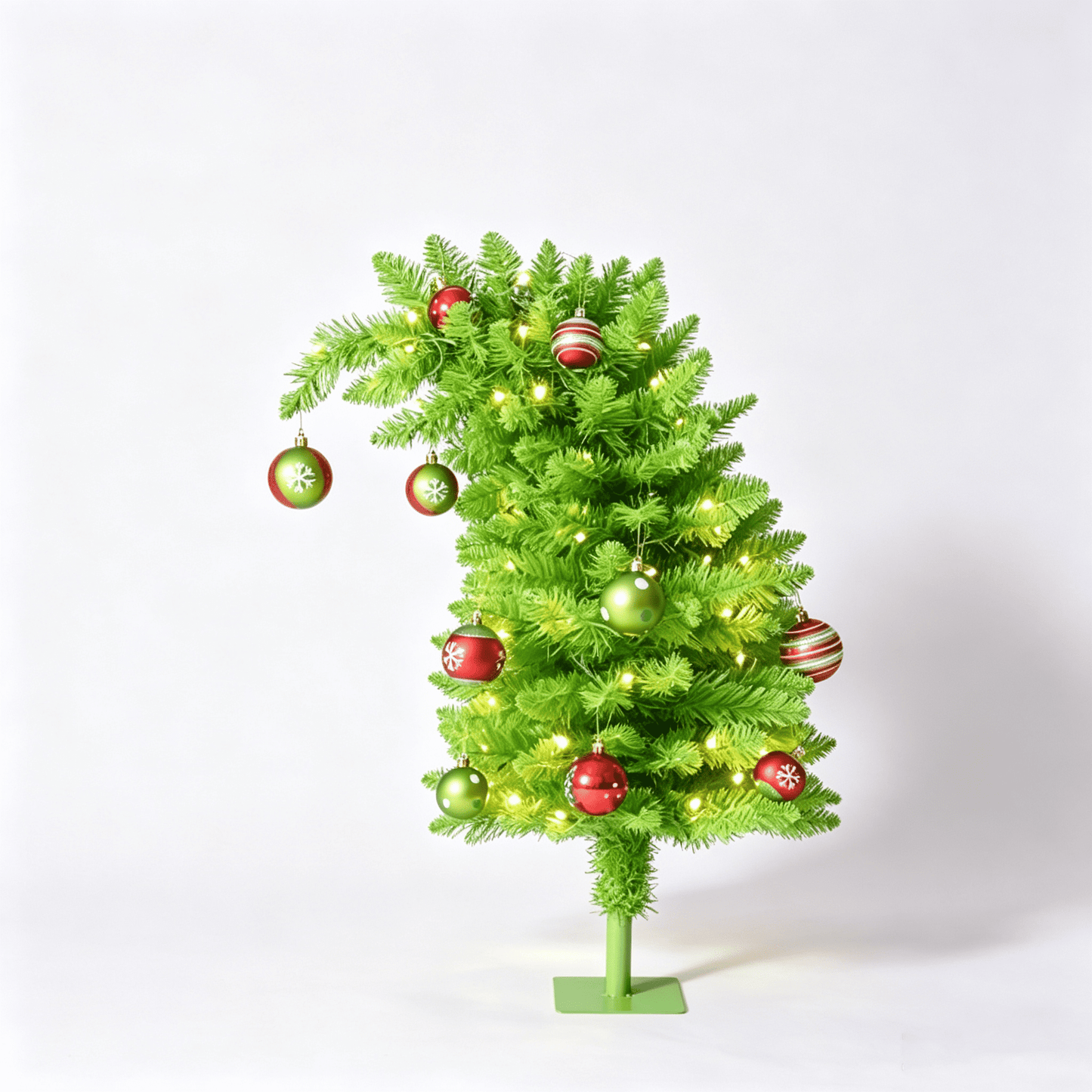 DR.Planzen 2ft Pencil Artificial Christmas Tree with Red & Green Ornaments, Pre-Decorated Slim Xmas Tree, Indoor Tabletop Holiday Decor, 1 Pack
