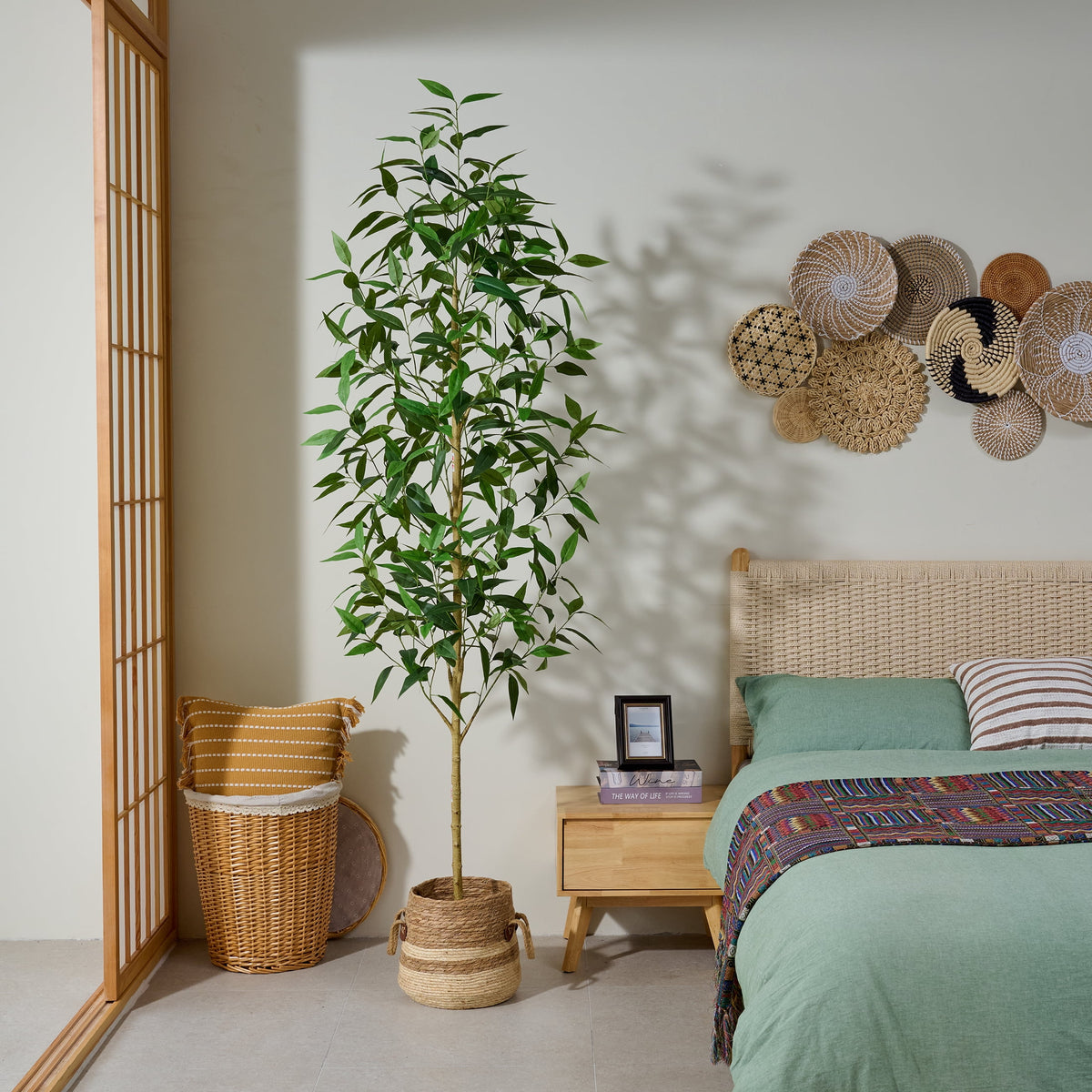DR.Planzen 7ft Artificial Eucalyptus Tree, Tall Faux Plant in Black Pot, Large Floor Plant for Home & Office Decor