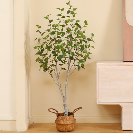 5ft Fake Plastic Betula Tree in Pot, Pre Potted Faux Greenry Plant for Home Decor Office House Living Room Indoor Outdoor, Big Fake Plants Fake House Plants
