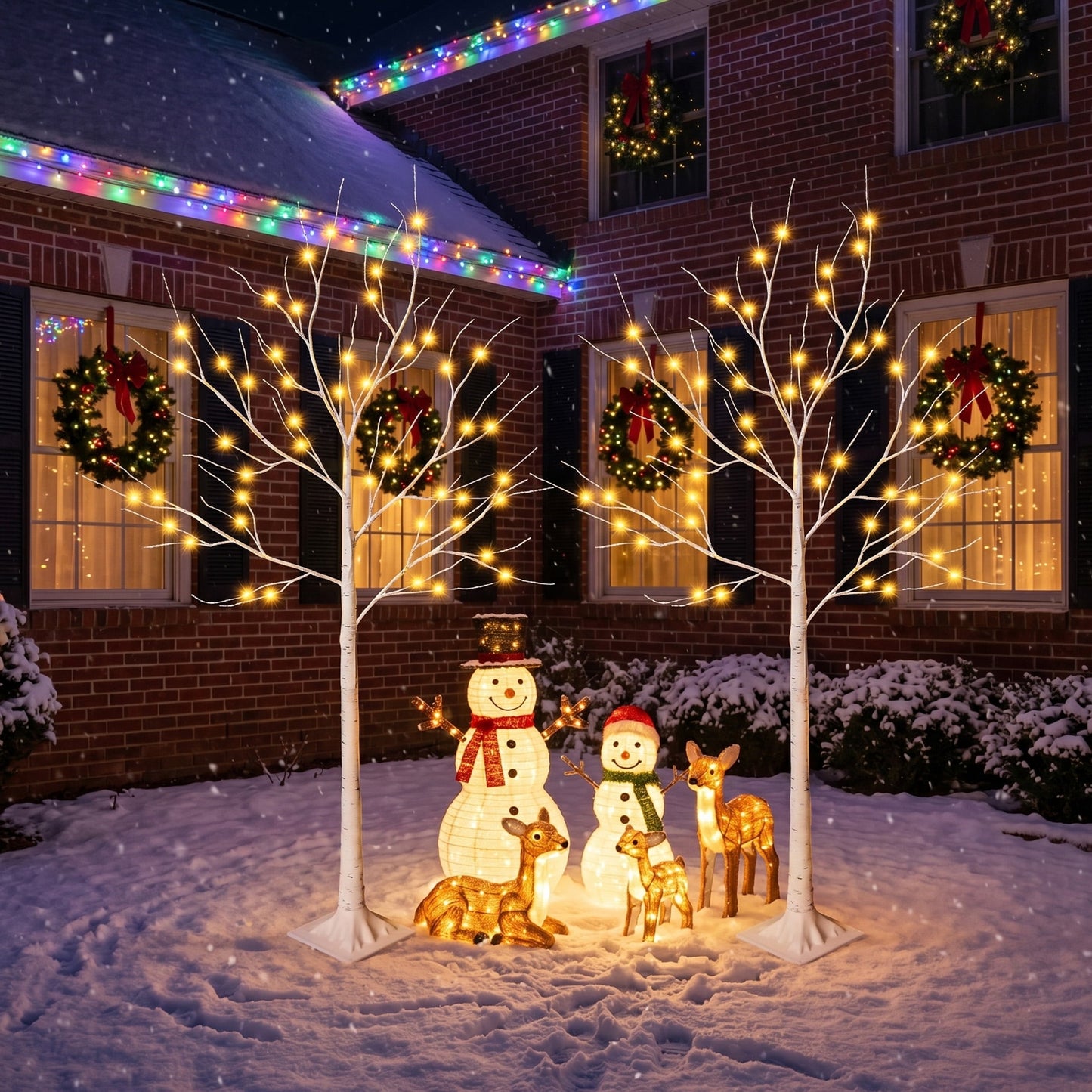 LED Birch Tree Light 2 Pack 4 ft Artificial Pre-lit Trees - with Plug-in Warm Lights - Indoor Outdoor Christmas Holiday Wedding Decor for Home Party