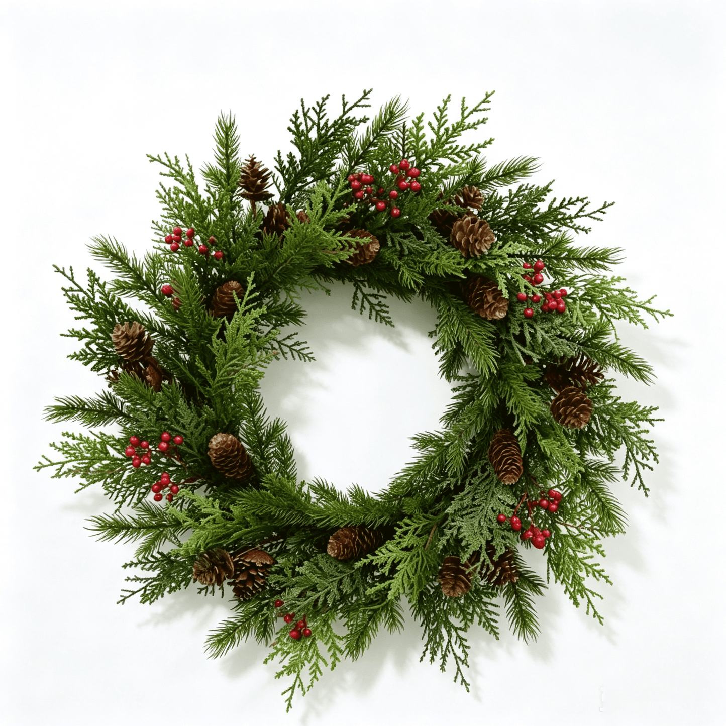 DR.Planzen 26" Artificial Pine & Berry Centerpiece in Brown Ring Base, Realistic PE Foliage with Red Berries & Pine Cones for Indoor Tabletop Holiday Decor