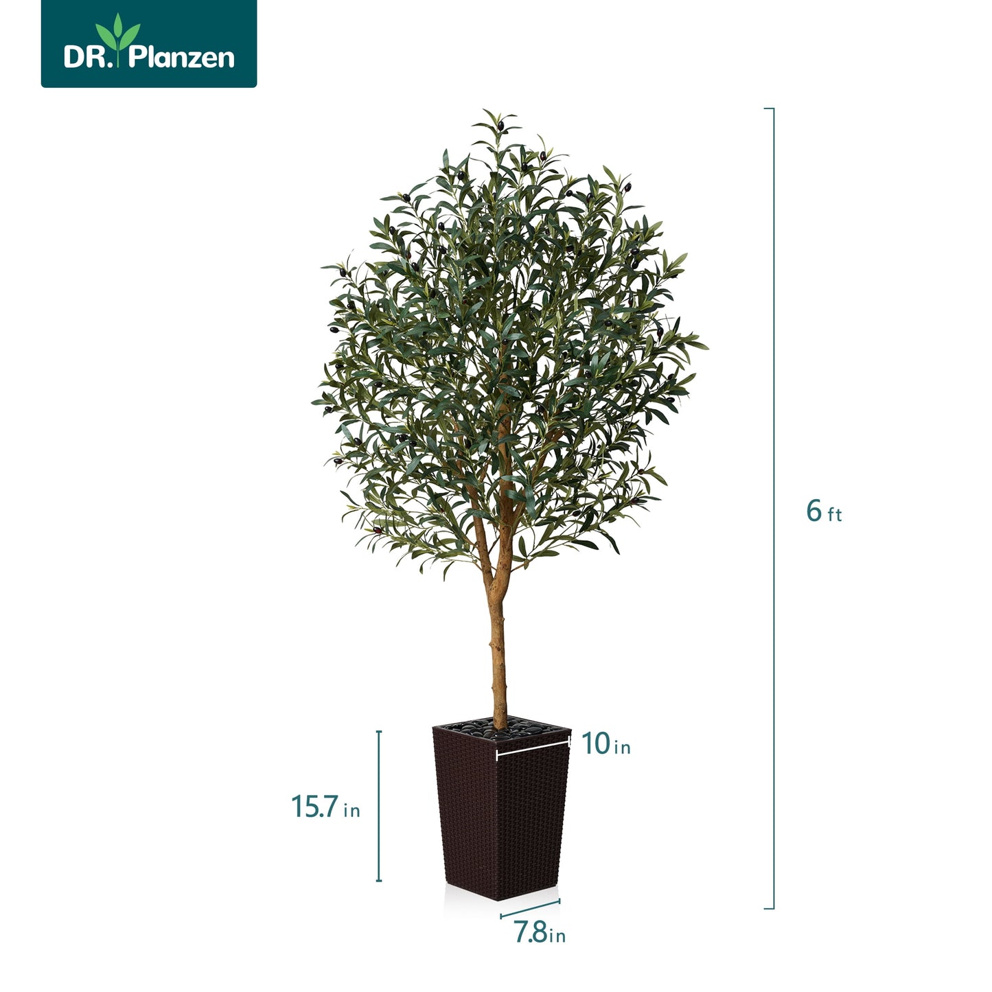 DR.Planzen UV Resistant 6ft Artificial Olive Tree with Natural Wood Branches and Realistic Silk Leaves,Faux Olive Tree for Indoor and Outdoor Decor - Brown Large Planter with Pebbles