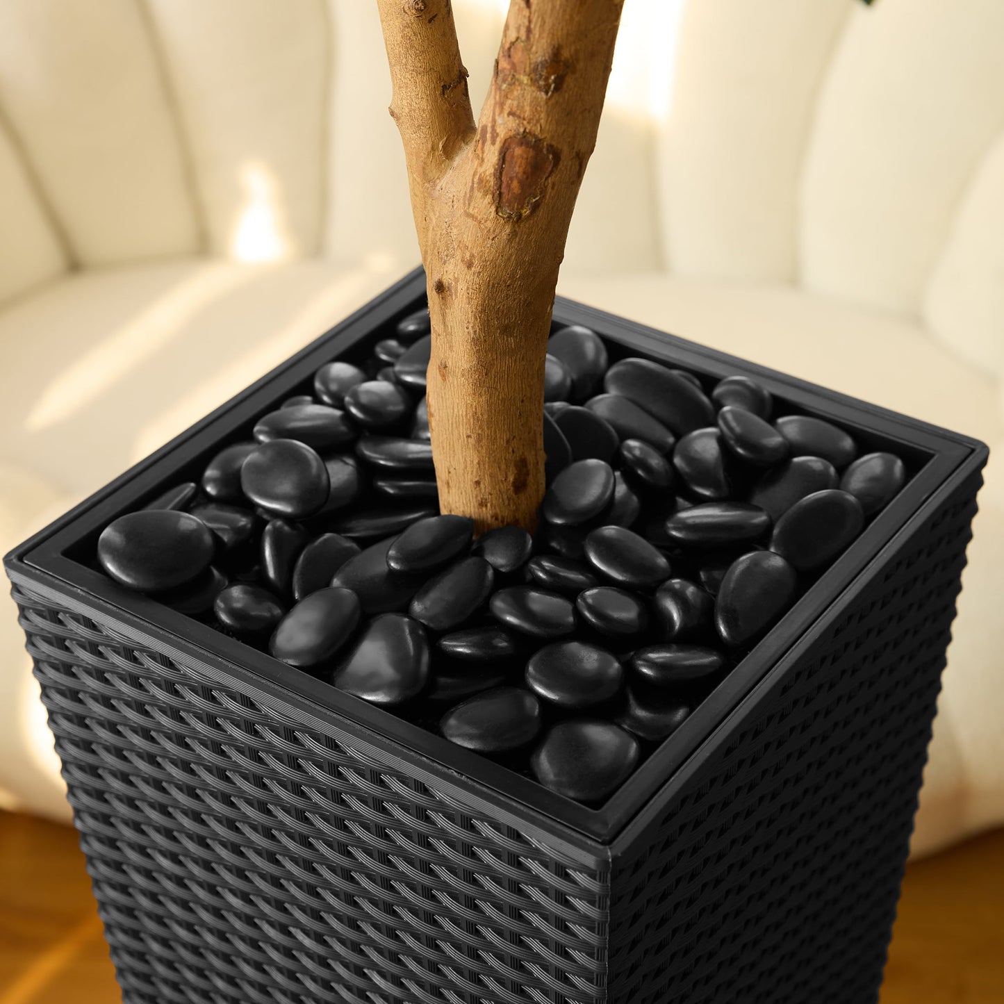 DR.Planzen UV Resistant 5ft Artificial Olive Tree with Natural Wood Branches and Realistic Silk Leaves,Faux Olive Tree for Indoor and Outdoor Decor - Black Large Planter with Pebbles