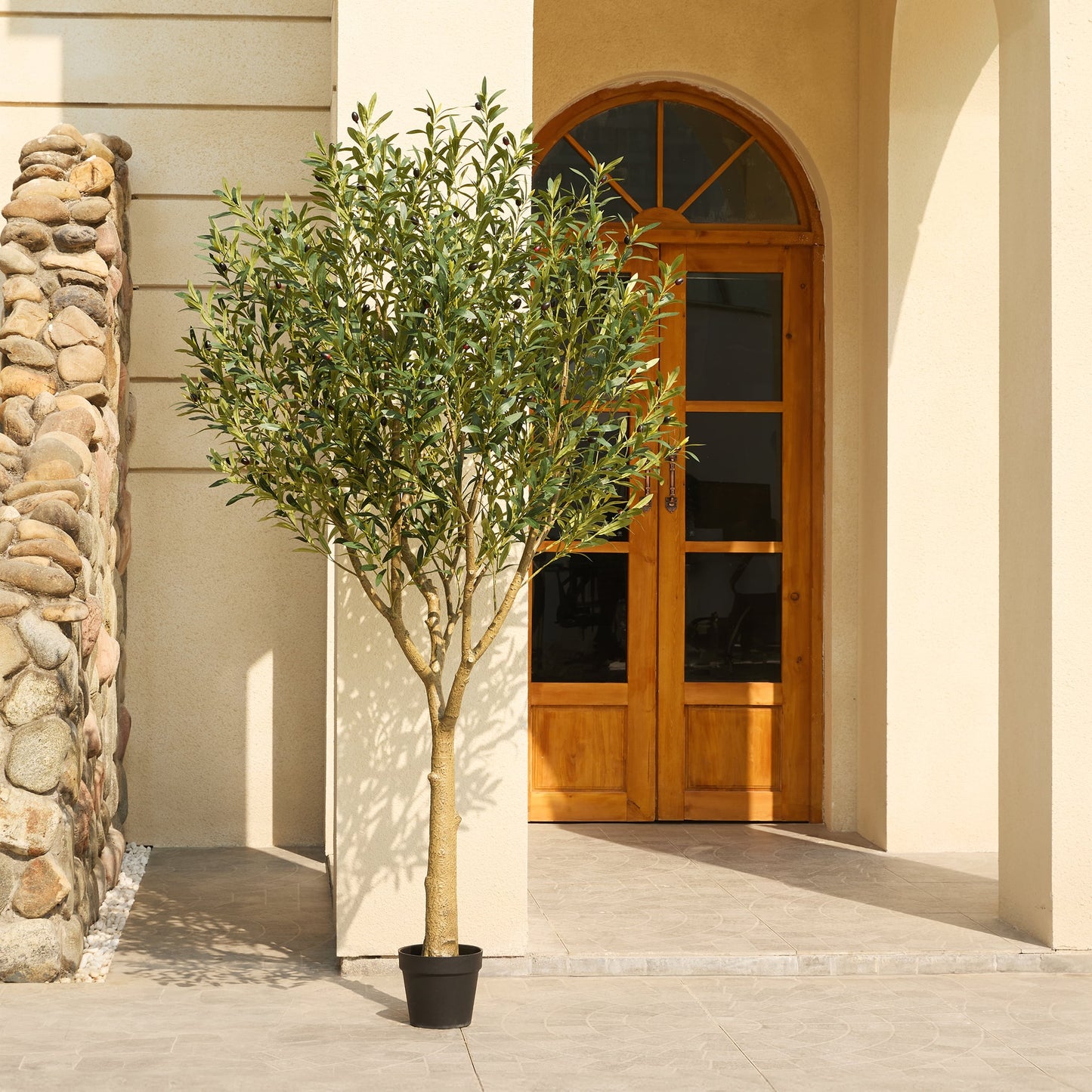 DR.Planzen 7ft Dense Artificial Olive Tree - Faux Olive Plant for Indoor & Outdoor Decor - Adjustable Branches - UV Resistant Realistic Olive Tree with Black Plastic Pot