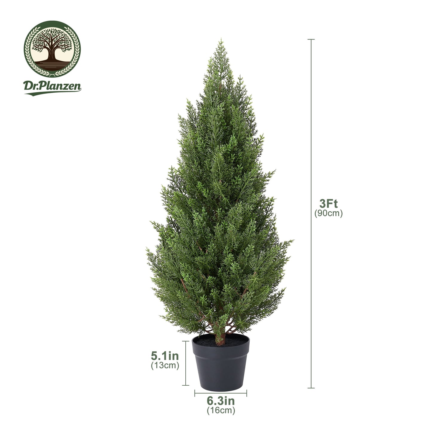 DR.Planzen 2 Pack 3ft Artificial Cedar Tree with Real Wood Trunk, Faux Silk Plant UV Resistant for Indoor Outdoor, Lifelike Fake Potted Tree for Home Office Decor