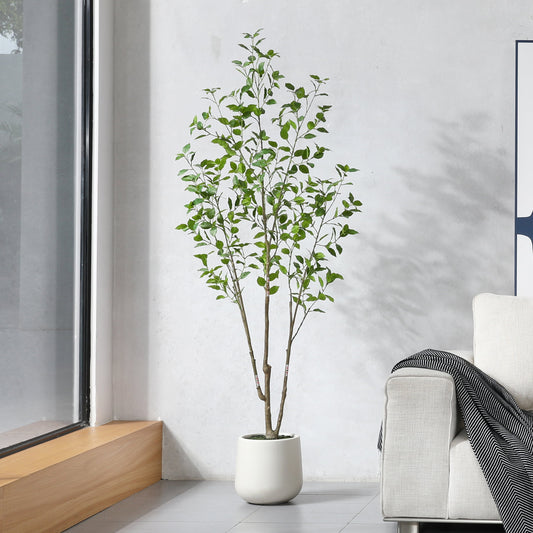6ft Large White Planter Small Leaf Ficus Tree - Artificial Indoor Decorative Plant