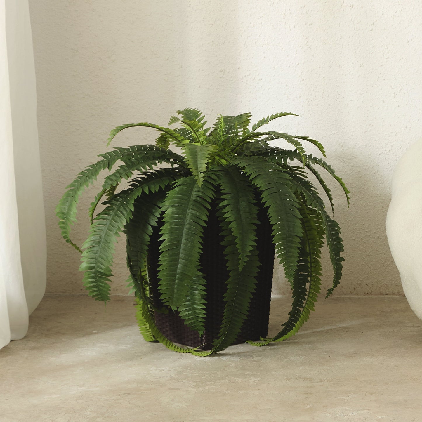 DR.Planzen Artificial Boston Fern Bush Plant with Brown Tapered Planter - UV Resistant Faux Ferns with 33 Leaves