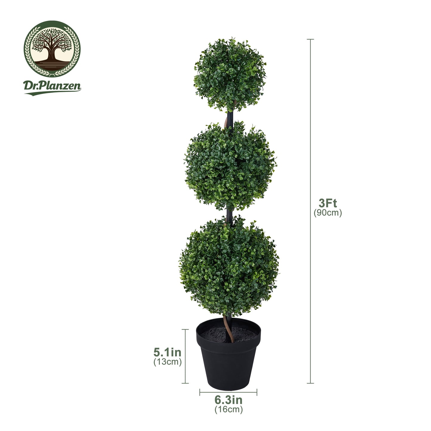 DR.Planzen 3ft Artificial Triple Ball Boxwood Topiary Tree, Realistic Faux Topiary Tree Indoor Outdoor, Low Maintenance Artificial Greenery for Patio Front Door Home Office