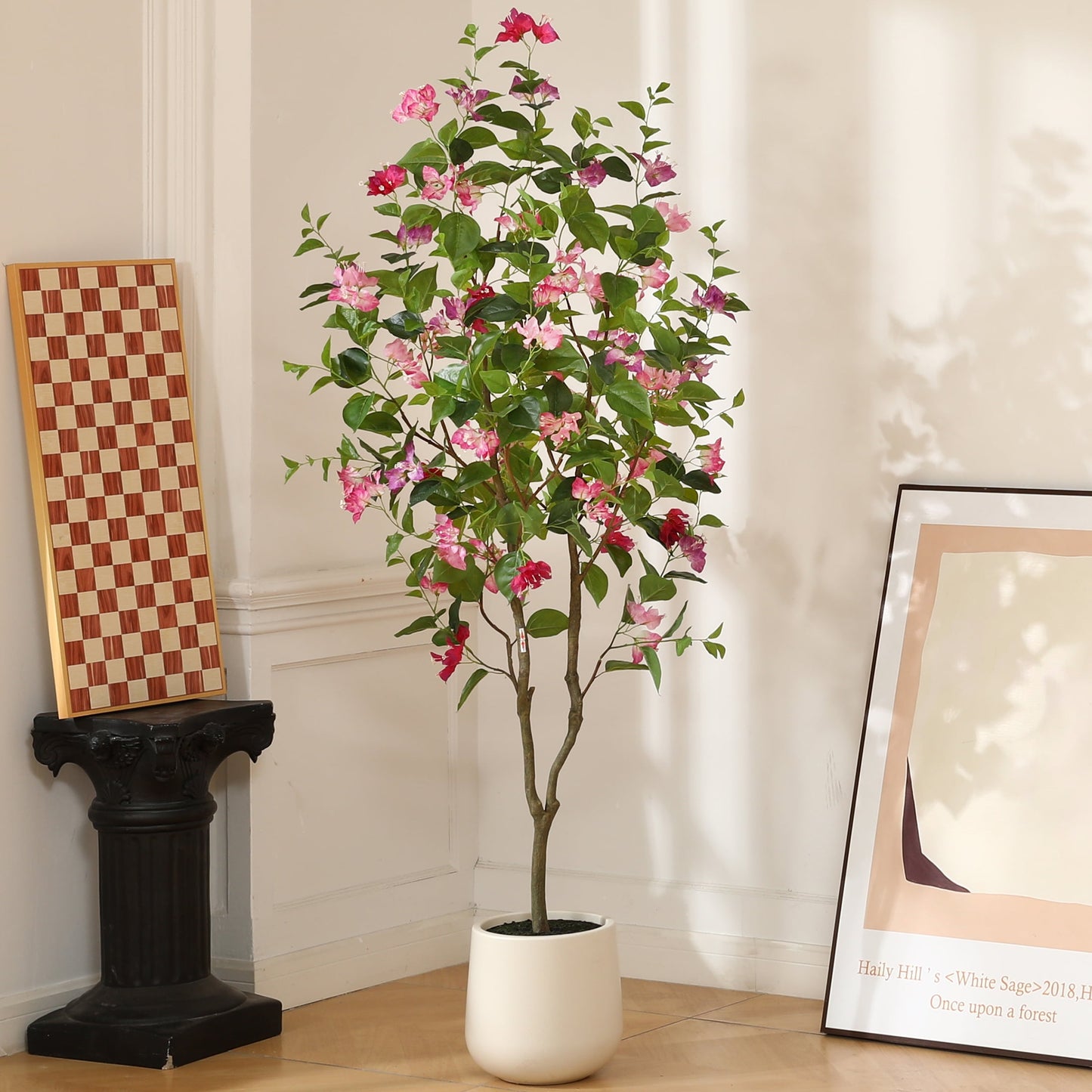 6ft Artificial Bougainvillea Tree with 10.5 inch White Planter, Tall Fake Bougainvillea Trees with Red Flowers, Faux Bougainvillea Silk Plants for Indoor, Plants for Home Decor