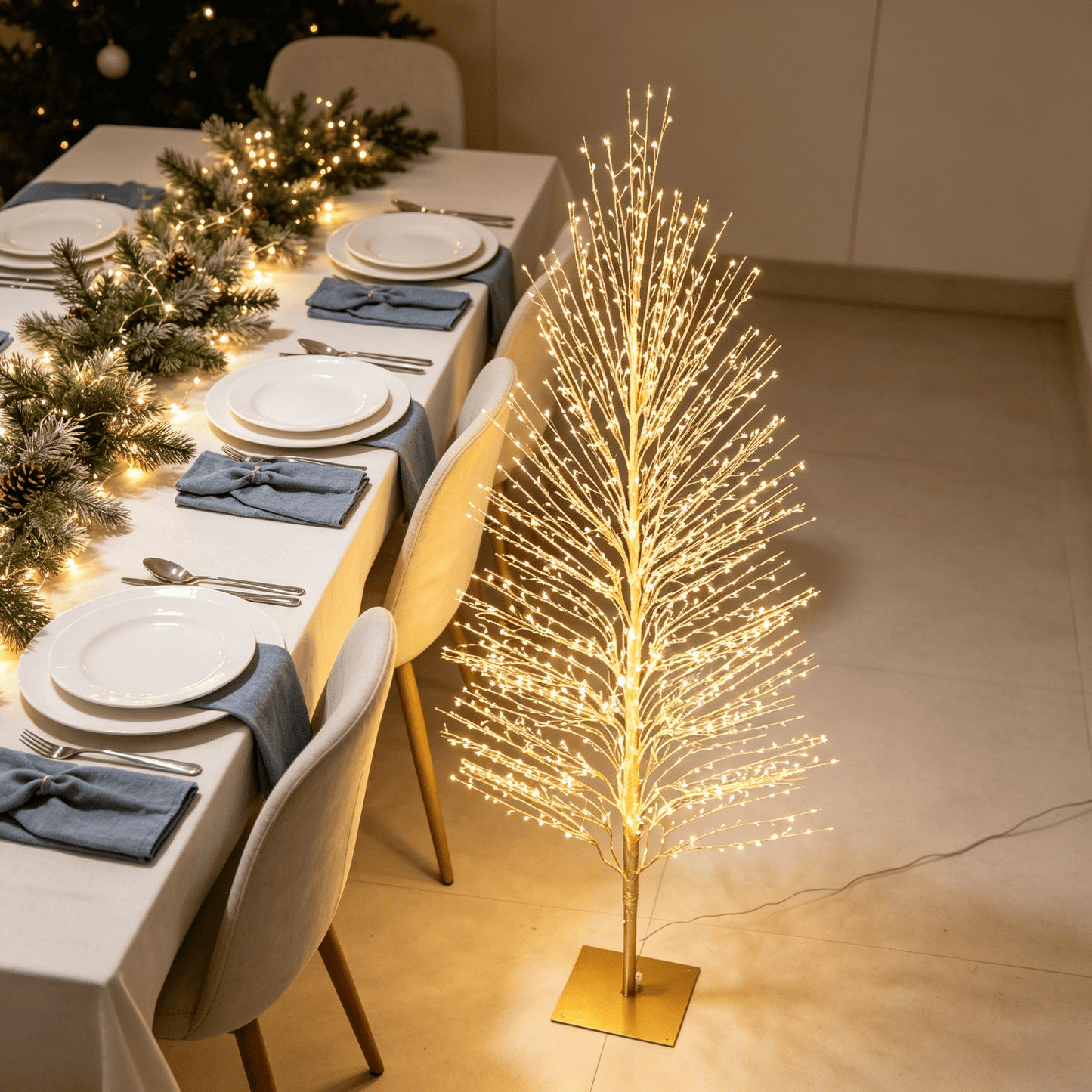 DR.Planzen 5FT Pre-Lit Twisted LED Christmas Tree, Golden Warm White Lighted Spiral Tree with Breathing Flash, Indoor & Outdoor Holiday Decor