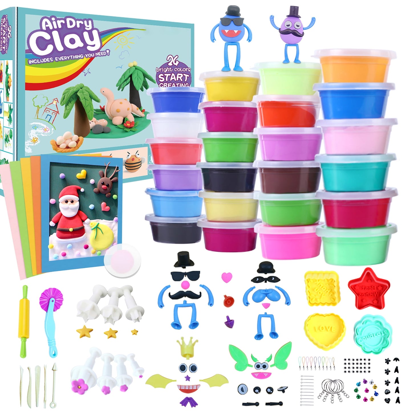 Air Drying Clay Solf Clay Craft Kits for Kids 24 Colors Plasticine Modelling Clay Tools Set for Boys and Girls Children Over 3 Years Old