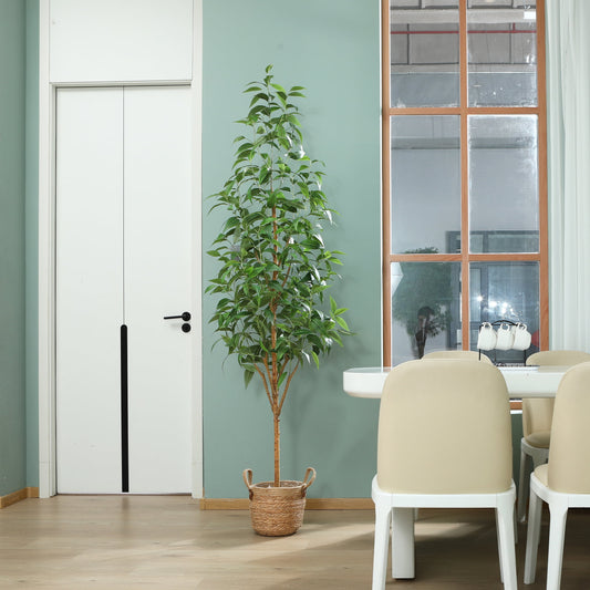7FT Artificial Eucalyptus Plants with Realistic Leaves and Natural Trunk, Silk Fake Potted Tree with Wood Branches, Faux Tree for Office Home Decor