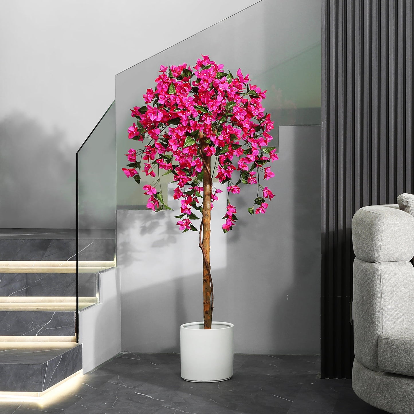 5FT Tall Potted Artificial Bougainvillea Tree, Outdoor Indoor Office Wedding Home Decor Plants with Wood Trunk and Pink Flowers, DR.PLANZEN, 12 lb