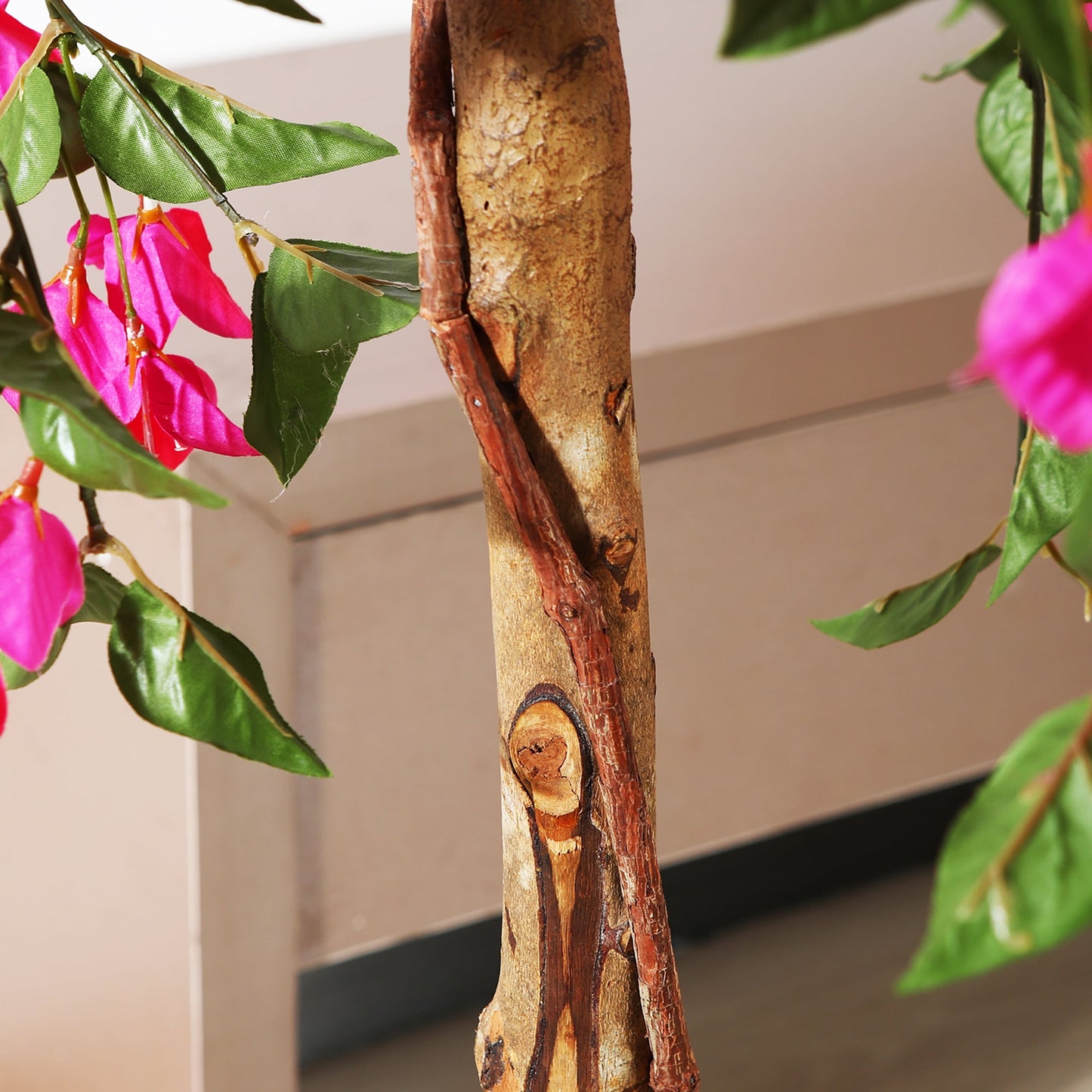 5FT Tall Potted Artificial Bougainvillea Tree, Outdoor Indoor Office Wedding Home Decor Plants with Wood Trunk and Pink Flowers, DR.PLANZEN, 12 lb