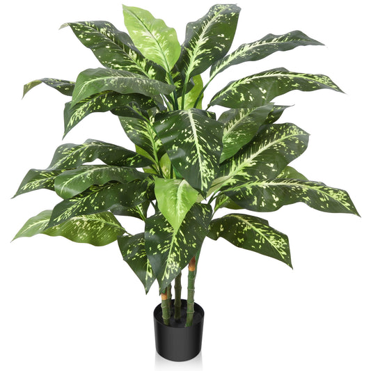43 inch Artificial Golden Dieffenbachia Silk Plant, Fake Dieffenbachia Tree in Pot for Home Decor Office House Living Room Indoor Outdoor