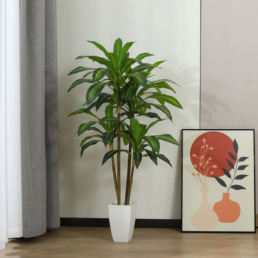 4FT Artificial Dracaena Tree with White Taper Planter Fake Tree Faux Artificial Plants for Indoor Outdoor Wall Office Home Living Room Floor Decor