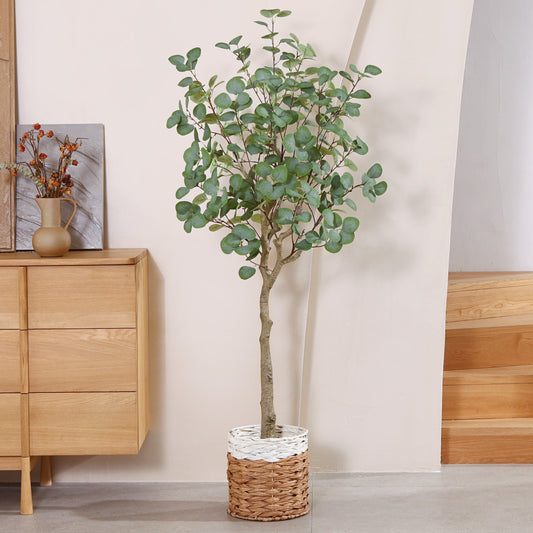 5FT Artificial Eucalyptus Silk Plants in Pot, Faux Plastic Eucalyptus Tree with Durable Plastic Trunk for Home Decor Office House Living Room Indoor Outdoor