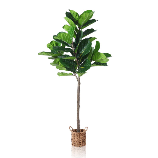 5FT Artificial Fiddle Leaf Fig Plants in Basket, Faux Plastic Tree with Durable Plastic Trunk for Home Decor Office House Living Room Indoor Outdoor, Fake House Plant, Tall Plants for Indoor
