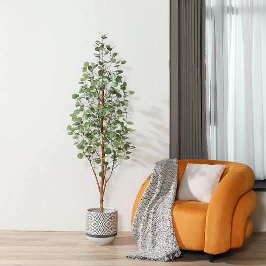6 ft Artificial Eucalyptus Plants in Pot with Realistic Leaves and Natural Wood Trunk, Faux Tree