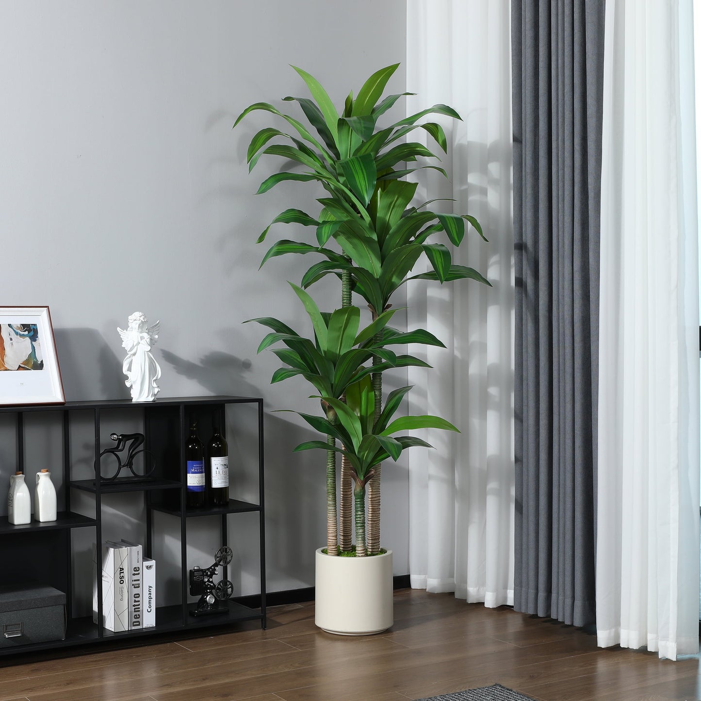 6FT Artificial Dracaena Tree with Large White Planter,Faux Dracaena Plants