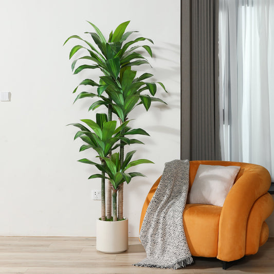 6FT Artificial Dracaena Tree with Large White Planter,Faux Dracaena Plants