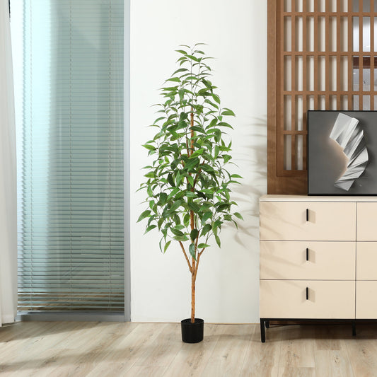6FT Artificial Eucalyptus Plants with Realistic Leaves and Natural Trunk, Silk Fake Potted Tree with Wood Branches, Faux Tree for Office Home Decor