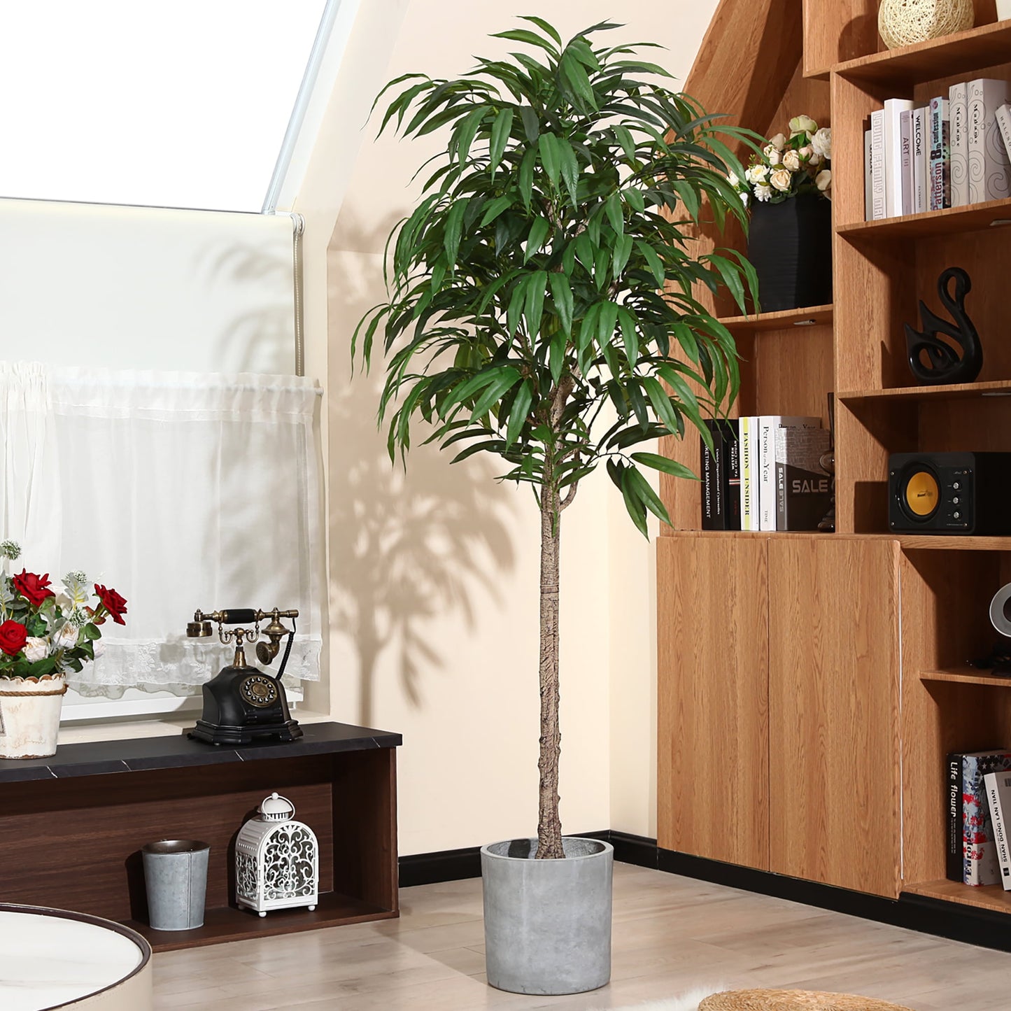 6FT Artificial Silver Willow Tree in Basket, Fake Willow Silk Plants, Pre Potted Faux Willow Tree for Home Decor Living Room Office, Topiary Artificial Plants Outdoor, Tall Plants for Indoor