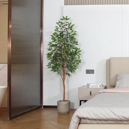 6FT Tall Artificial Ficus Tree with Natural Wood Trunk and Lifelike Leaves
