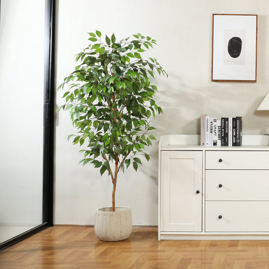 5FT Tall Artificial Ficus Tree with Natural Wood Trunk and Lifelike Leaves, Silk Fake Potted Tree with Wood Branches, Faux Tree for Office Home Decor