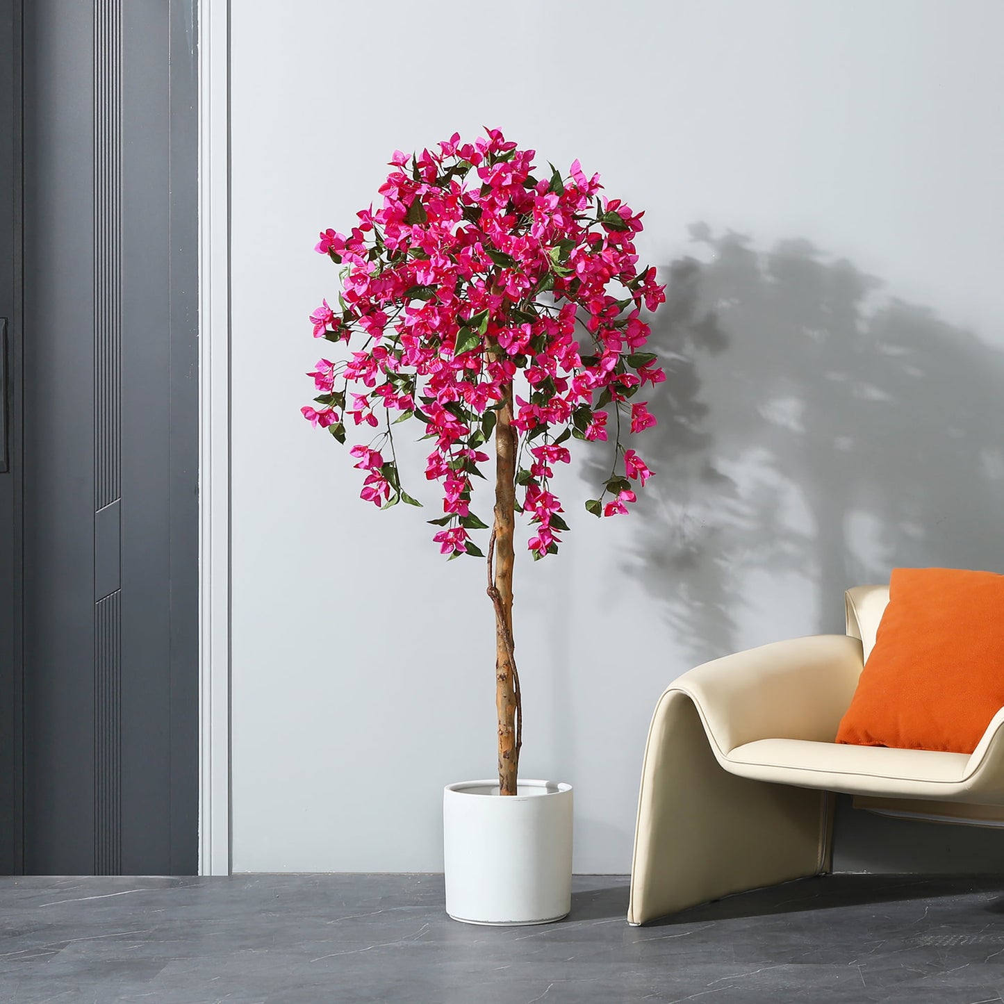 5FT Tall Potted Artificial Bougainvillea Tree, Outdoor Indoor Office Wedding Home Decor Plants with Wood Trunk and Pink Flowers, DR.PLANZEN, 12 lb