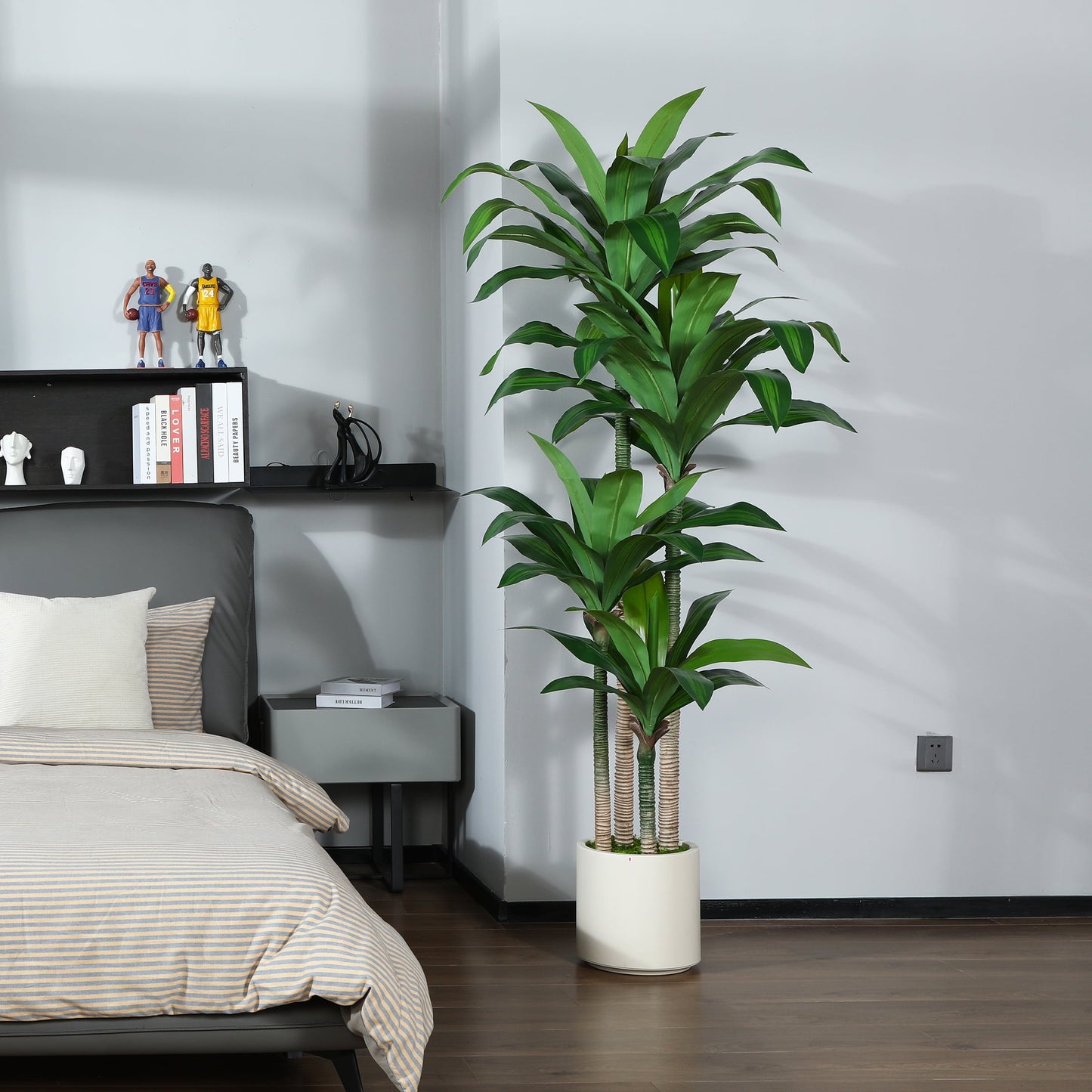 6FT Artificial Dracaena Tree with Large White Planter,Faux Dracaena Plants