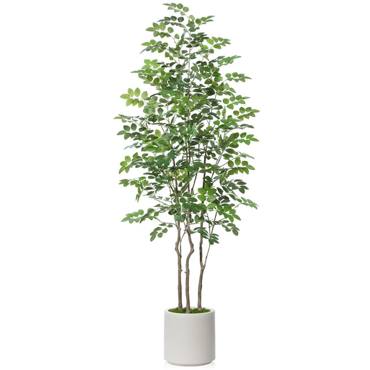 6FT Tall Large Artificial Eucalyptus Tree with 10.5 inches White Planter