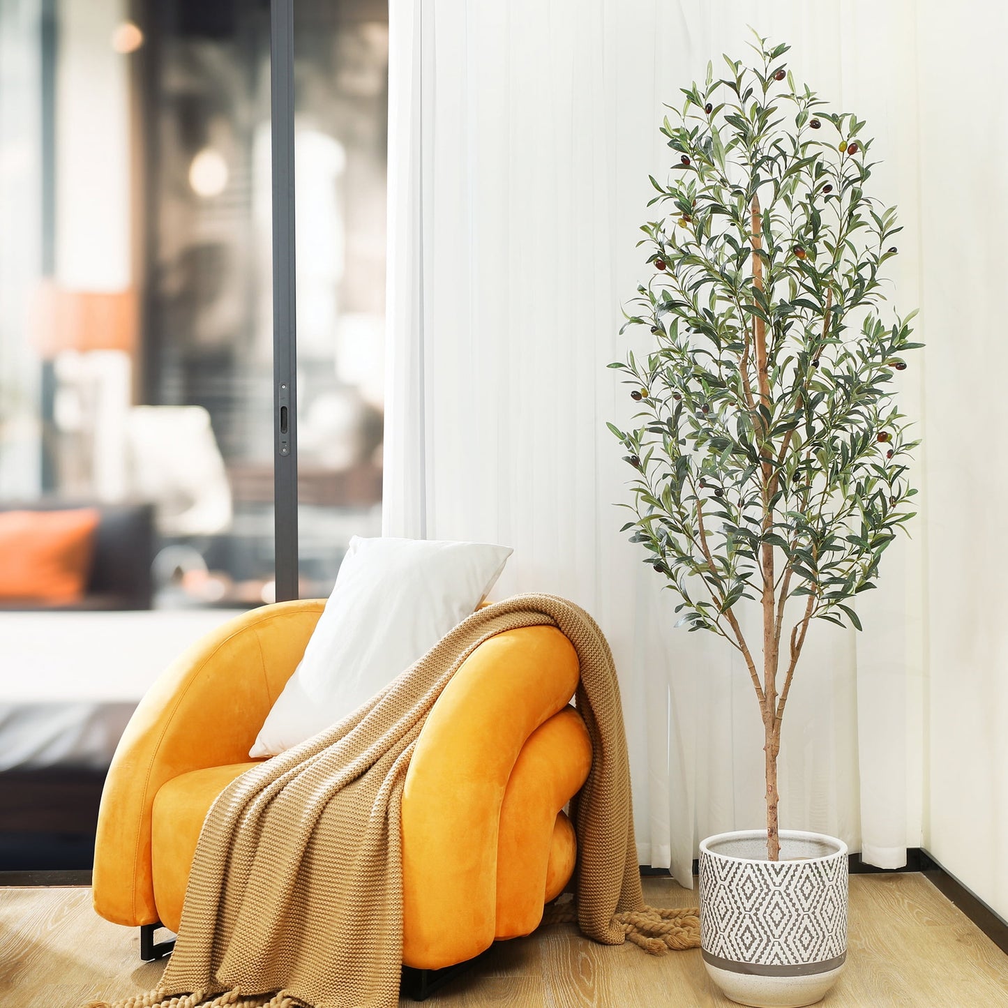 More Dense Branches and Leaves 6FT Artificial Olive Tree in Pot, Artificial Olive Plants with Fruits, Realistic Indoor Outdoor Plants for Home Decor Housewarming Gift