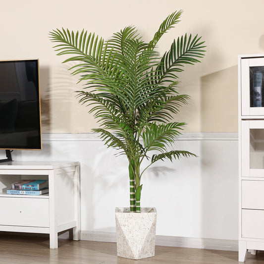 Artificial Golden Cane Palm Plants 5 Feet Fake Tree for Home Decor Indoor Outdoor Faux Areca Palm Tree in Pot for Home Office Perfect Housewarming Gift,Set of 1