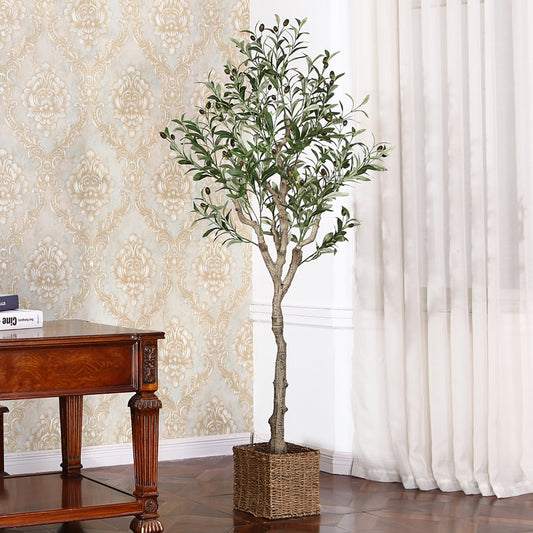 Artificial Olive Plants, 5FT Fake Plastic Olive Tree, Pre Potted Faux Greenry Plant for Home Decor Office House Living Room Indoor Outdoor, Big Fake Plants Fake House Plants