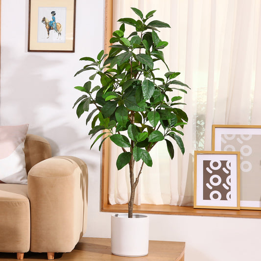 Artificial Plants, 5 Ft Ficus Tree Faux Rubber Plants Indoor Outdoor Decor Fake Tree in Pot Plastic Plants for Home Decor Office Living Room Porch Patio Perfect Housewarming Gift Green