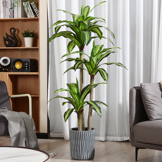 Artificial Plants, 5 ft Dracaena Tree Faux Plants Indoor Outdoor Decor Fake Tree in Pot Slik Plants for Home Decor Office Living Room Porch Patio Perfect Housewarming Gift