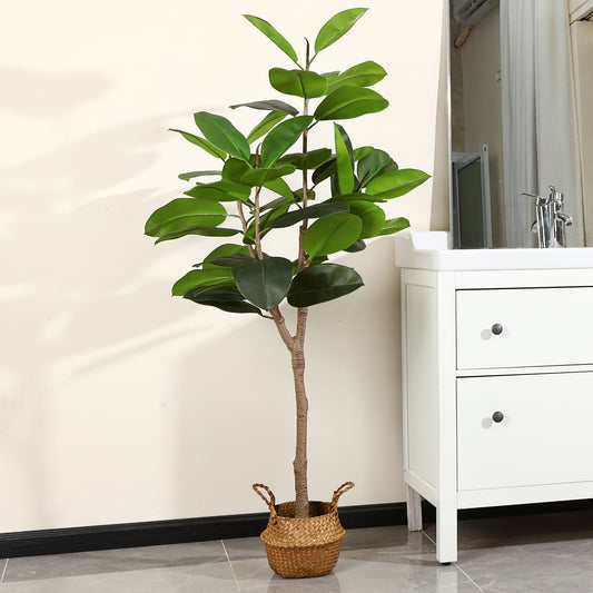 Artificial Rubber Tree, 5 ft Fake Plastic Ficus Plant, Pre Potted Faux Greenry Plants for Home Decor Office House Living Room Indoor Outdoor, House Decorations for Living Room, Big Fake Plants