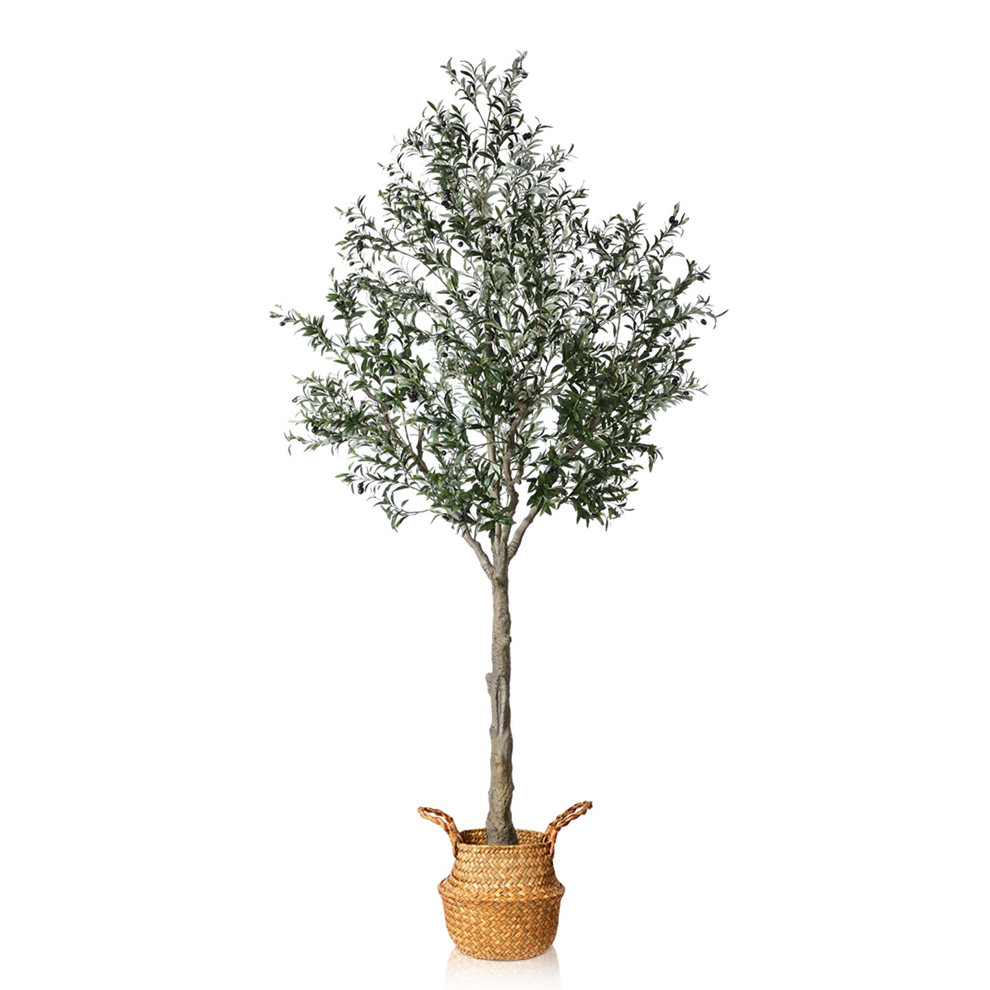 Artificial Olive Tree 10 Feet Fake Olive Plant and Handmade Seagrass Basket, Perfect Tall Faux Topiary Silk Tree for Indoor Entryway Decor Home Office Patio Porch Balcony Gift