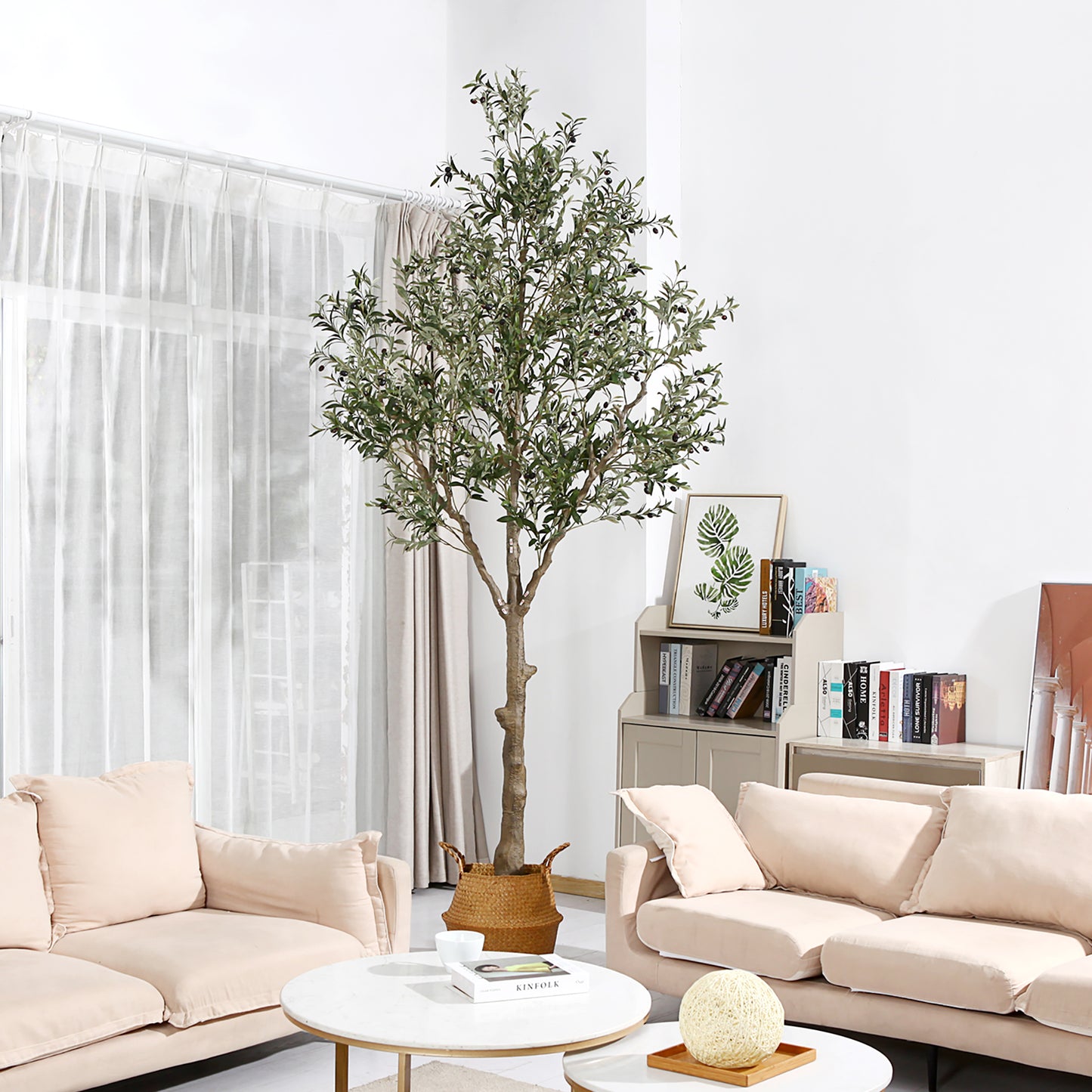 Artificial Olive Tree 10 Feet Fake Olive Plant and Handmade Seagrass Basket, Perfect Tall Faux Topiary Silk Tree for Indoor Entryway Decor Home Office Patio Porch Balcony Gift