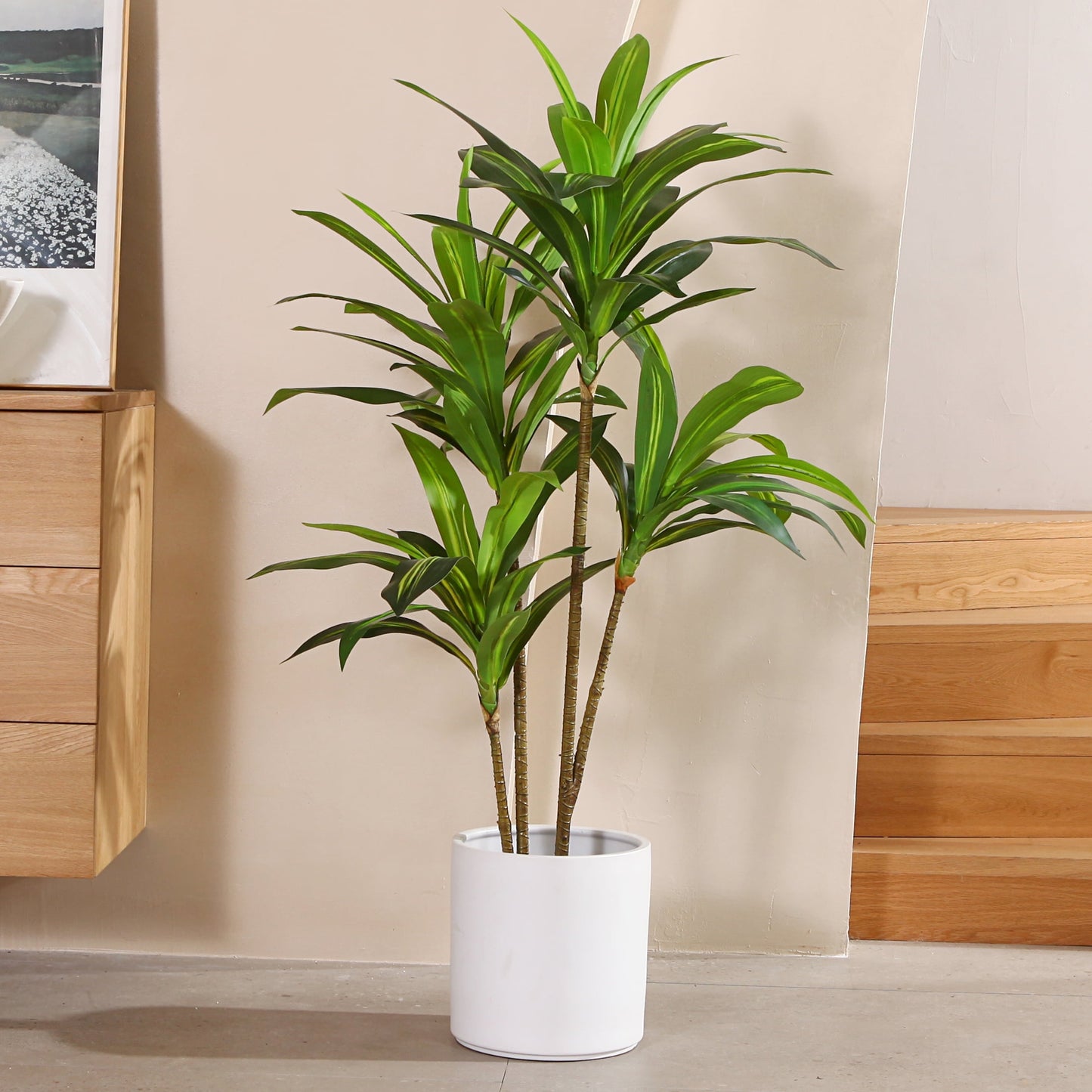 DR.Planzen Artificial Dracaena Tree, 4FT Tall Fake Tree Artificial Dracaena Plants for Indoor, Fake Trees for Office Home Living Room Floor Patio Greening Porch Decor, Set of 1