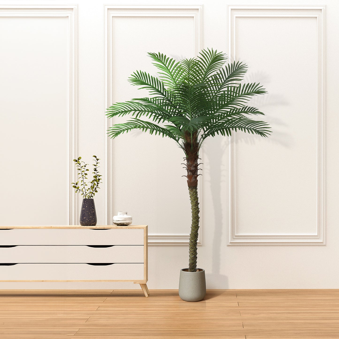 7FT Artificial Sago Palm Tree Tall Fake Palm Plant with 9 Pcs Adjustable Leaves Tropical Decor Plastic Faux Tree in Pot Realistic Fake Plants for Home Indoor Office Patio Porch
