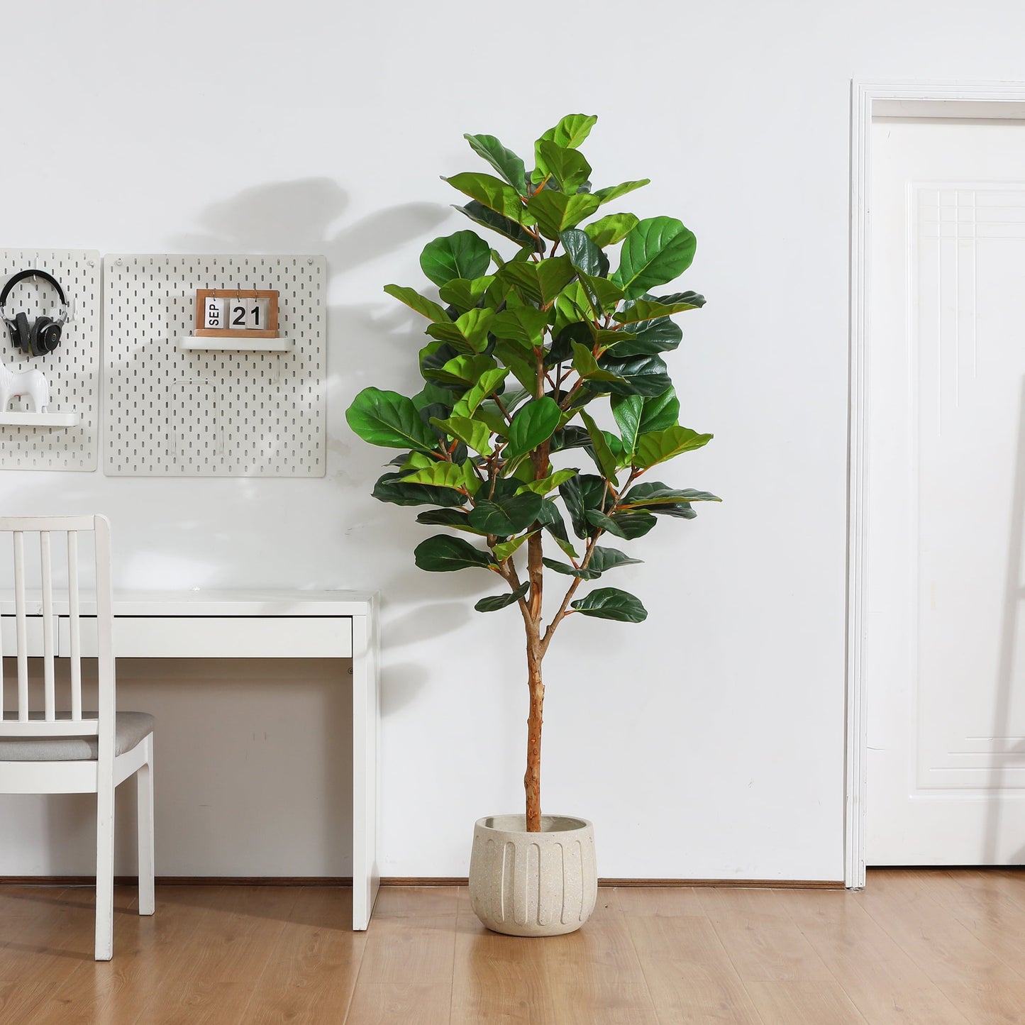 6FT Artificial Fiddle Leaf Fig Plants, Faux Plastic Tree with Natural Wood Trunk for Home Decor Office House Living Room Indoor Outdoor, Fake House Plant, Tall Plants for Indoor